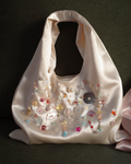 Handmade Beaded Underarm Triangle Bag - Simple, light champagne beaded triangle bag