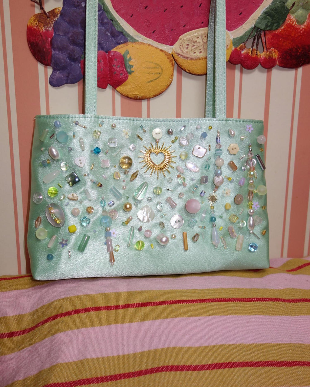 Hand-Beaded Underarm Rectangular Bag (Satin)