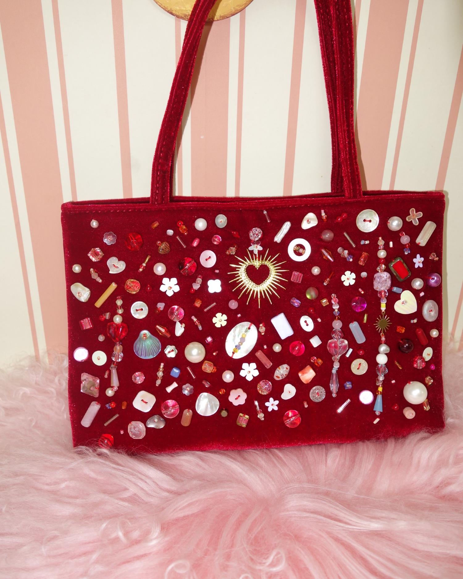 Hand-Beaded Underarm Rectangular Bag (Velvet)
