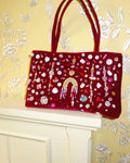 Hand-Beaded Underarm Rectangular Bag Velvet - Red