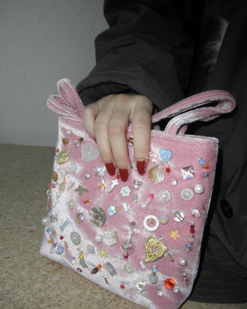 Hand-Beaded Underarm Square Bag (Velvet)
