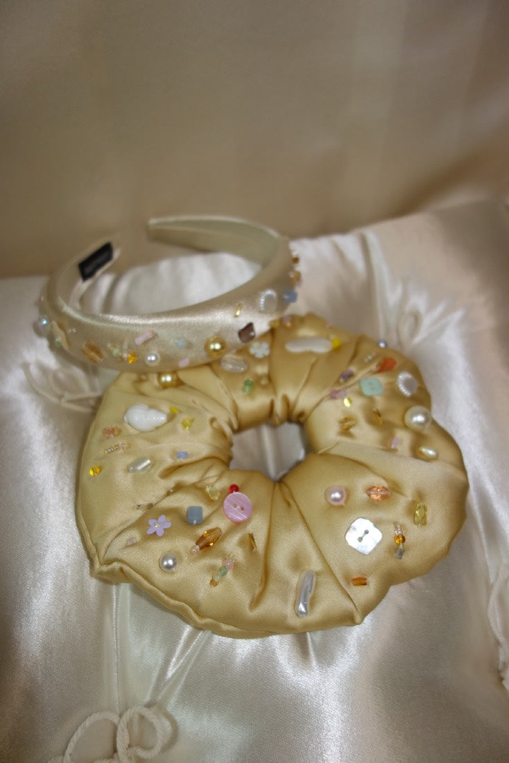 Handmade Beaded Silk Cloud Pillow Hair Tie